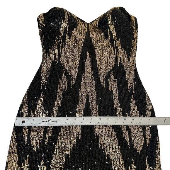 JOVANI Strapless Mermaid Black Gold Sequin Evening Gown Maxi Dress Size S (2-4) - Picture 10 of 15